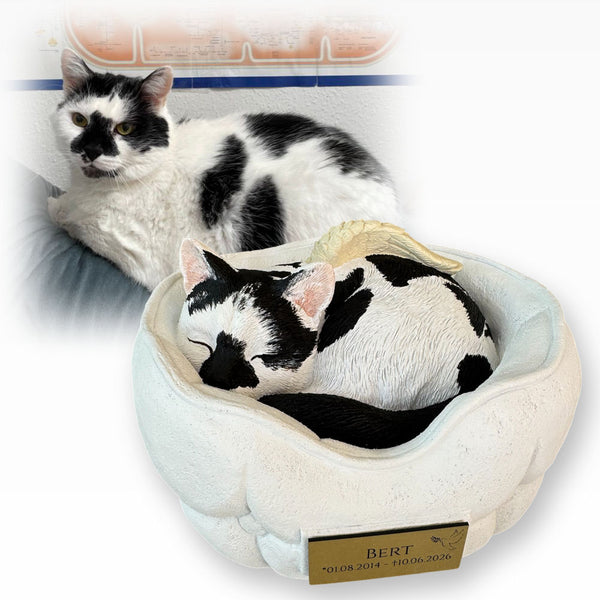 Monello® Tierurne Schlafende Katze bemalt nach Fotovorlage