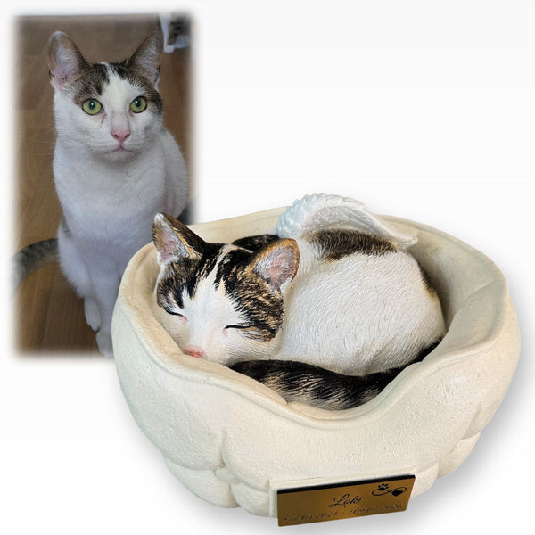 Monello® Tierurne Schlafende Katze bemalt nach Fotovorlage