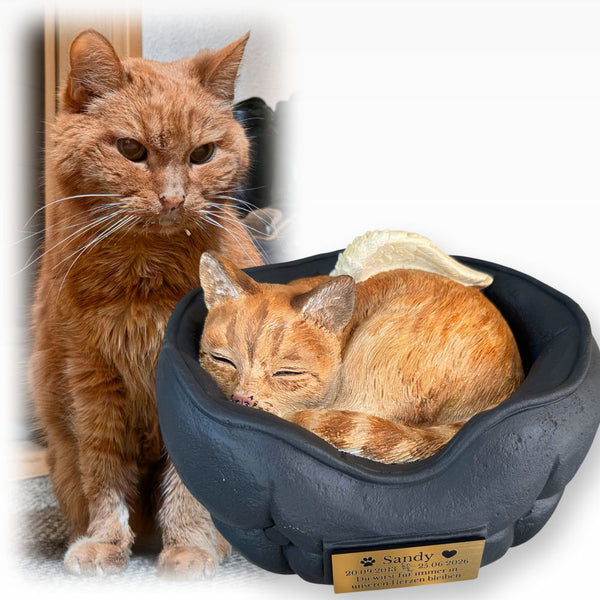 Monello® Tierurne Schlafende Katze bemalt nach Fotovorlage