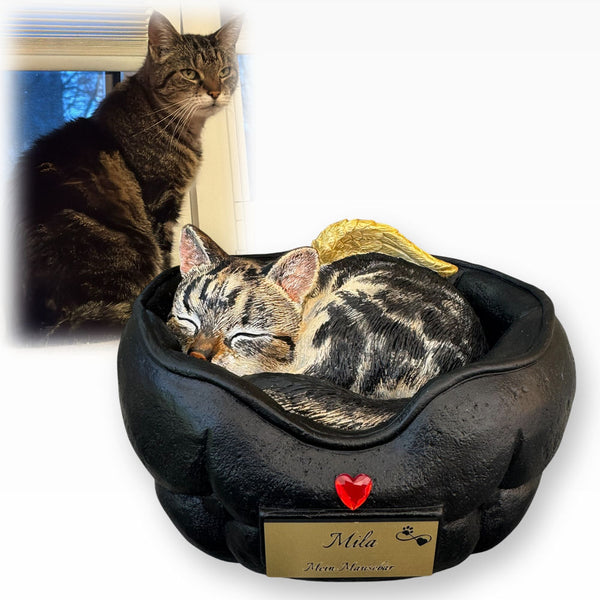 Monello® Tierurne Schlafende Katze bemalt nach Fotovorlage