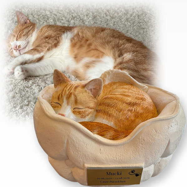 Monello® Tierurne Schlafende Katze bemalt nach Fotovorlage