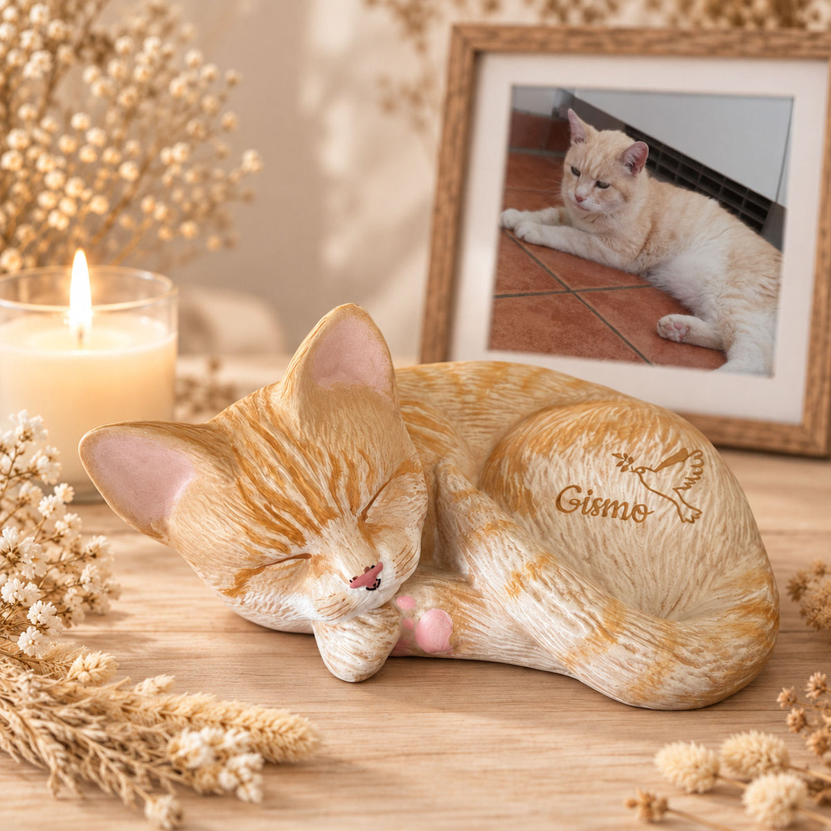 Katzenurne Schlafende Katze aus Keramik bemalt nach Foto
