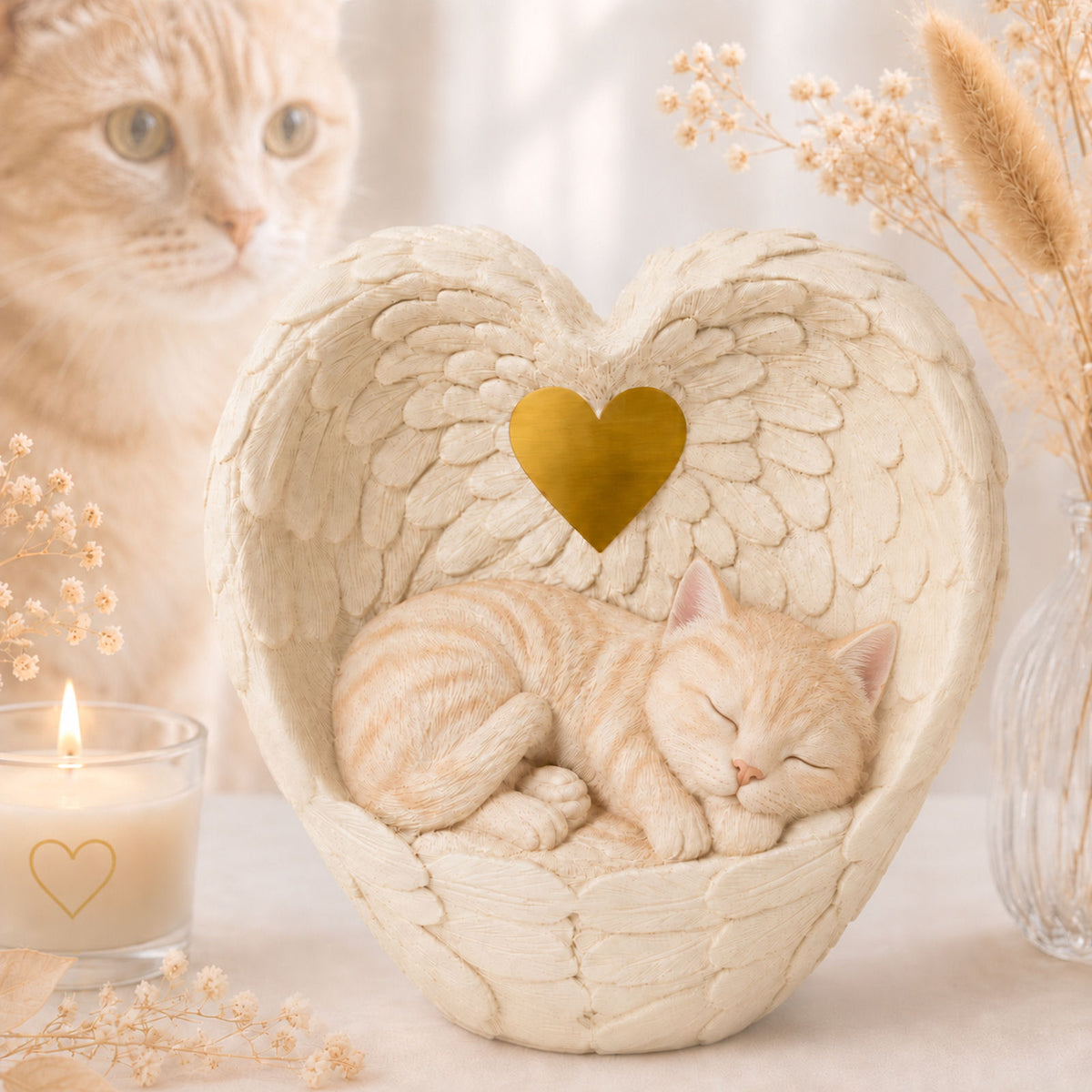 Monello Katzenurne Katze in schützenden Flügeln bemalt nach Foto