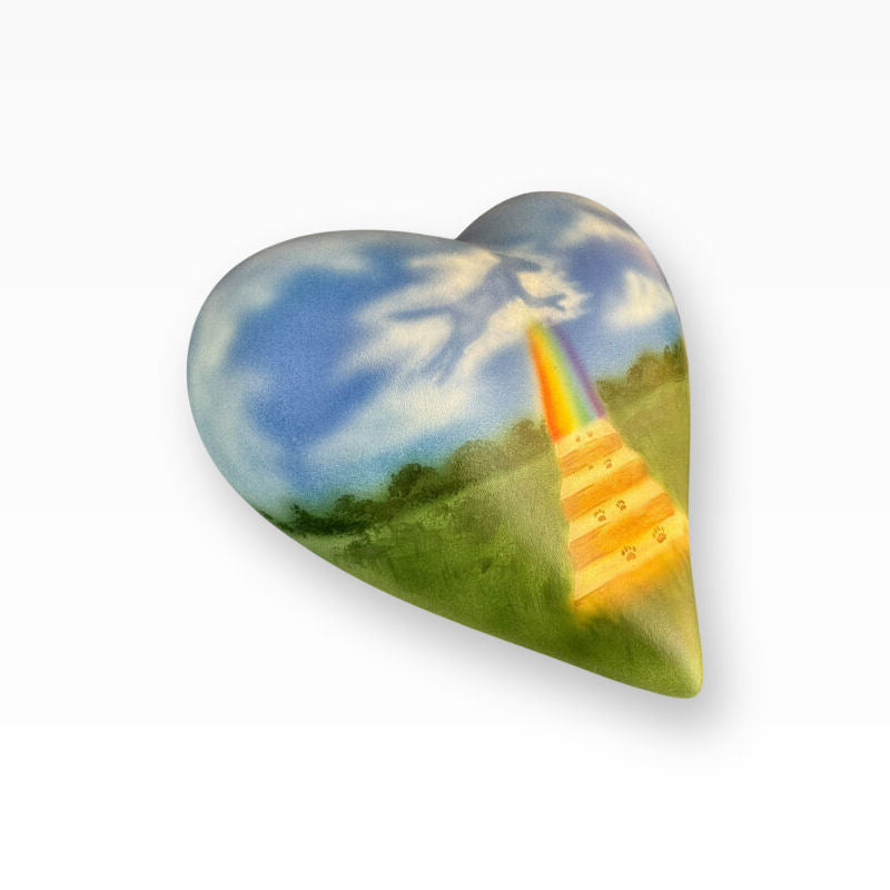 Monello Tierurnen Keramikherz handbemalt Regenbogenbrücke Hund