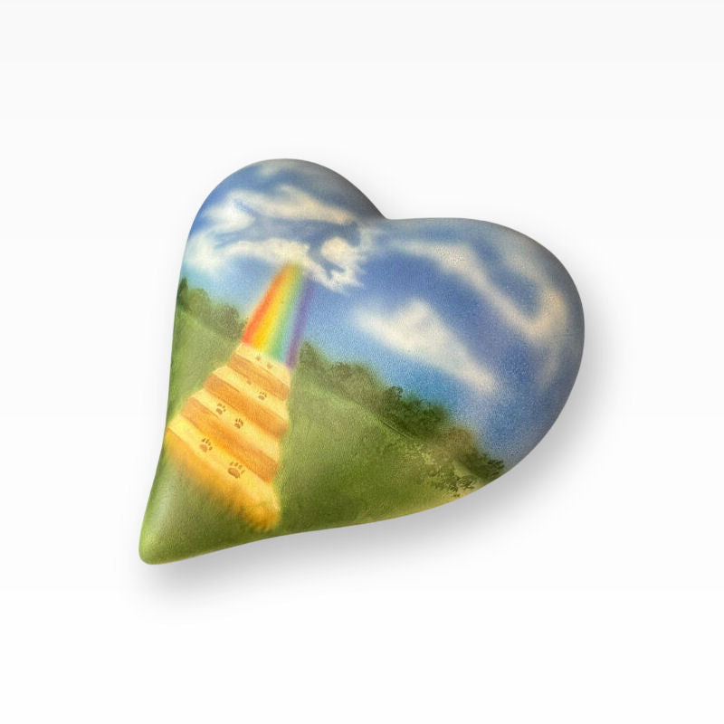 Monello Tierurnen Keramikherz handbemalt Regenbogenbrücke Hund