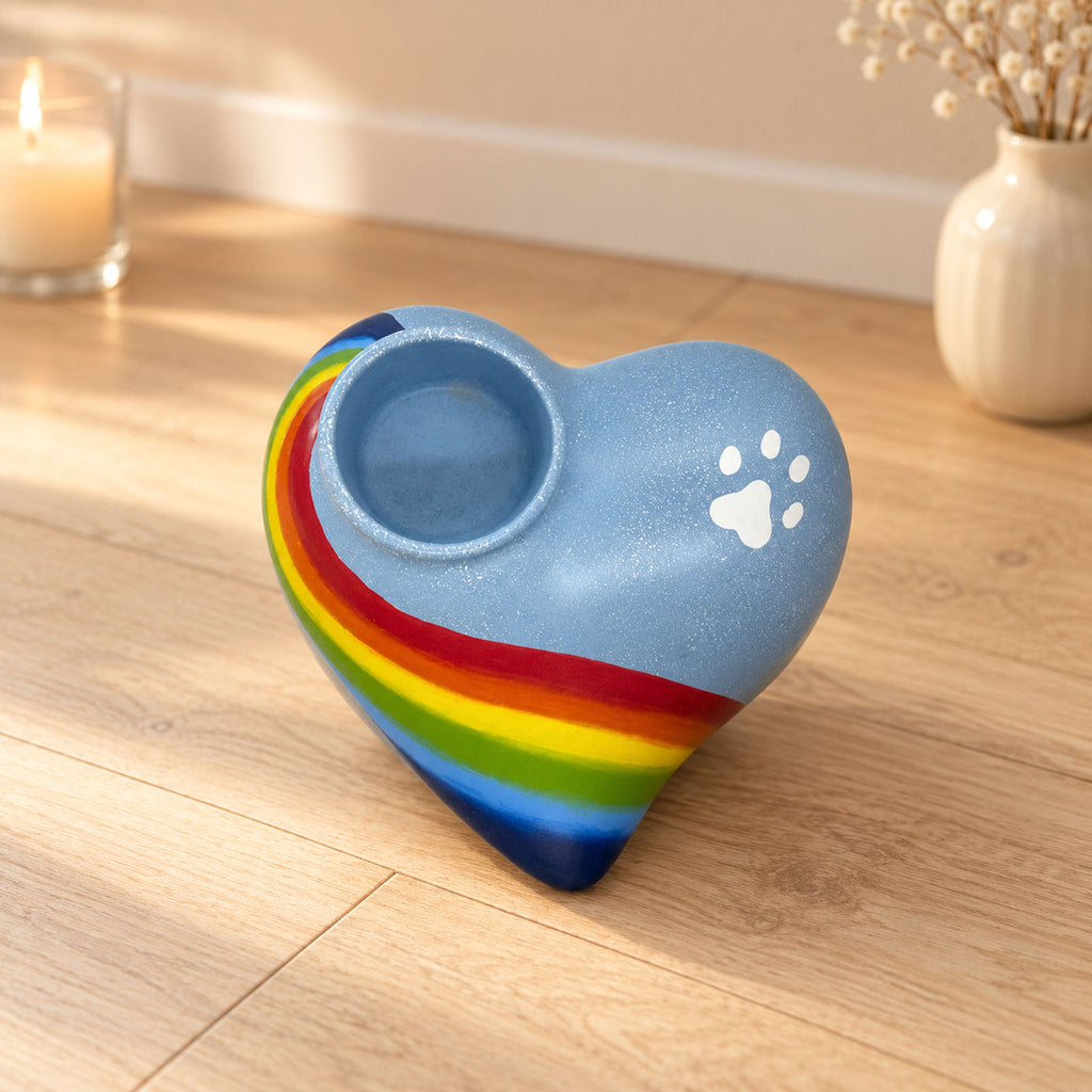 Keramikherz mit Teelicht mit Teelicht Regenbogen
