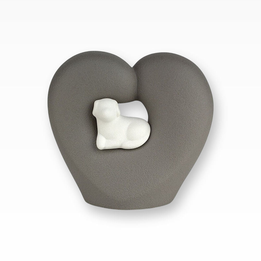 Hundeurne Porzellan Herz mit Hund