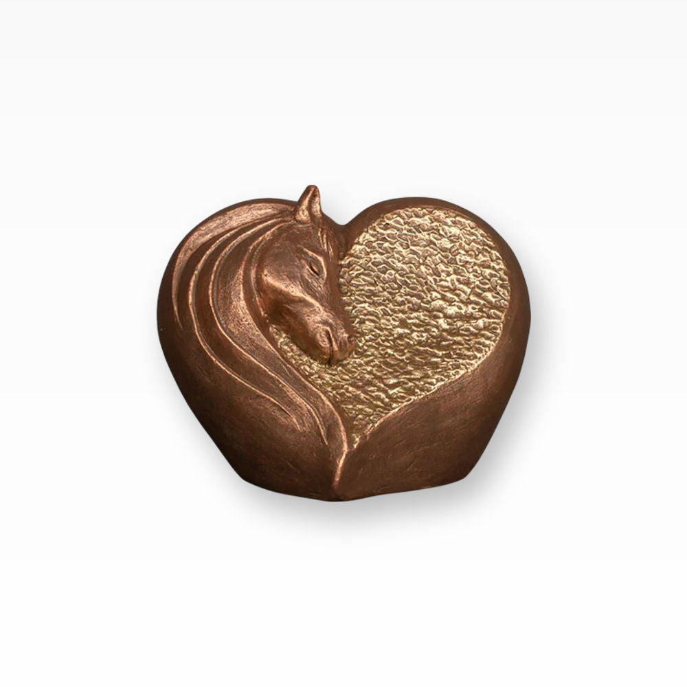 Urne für Pferde aus Keramik Herz mit Pferdekopf