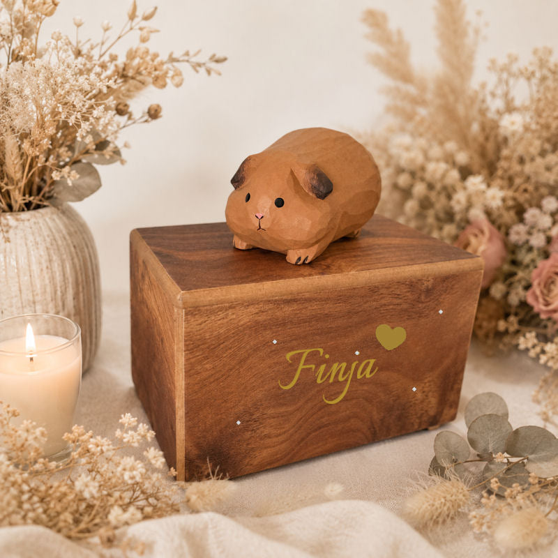 Monello Meerschweinchen-Urne aus Holz – Erinnerungsbox mit Figur