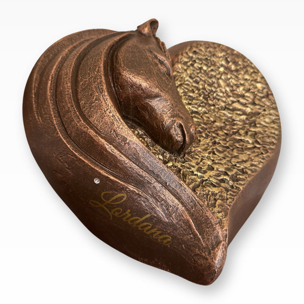 Urne für Pferde aus Keramik Herz mit Pferdekopf