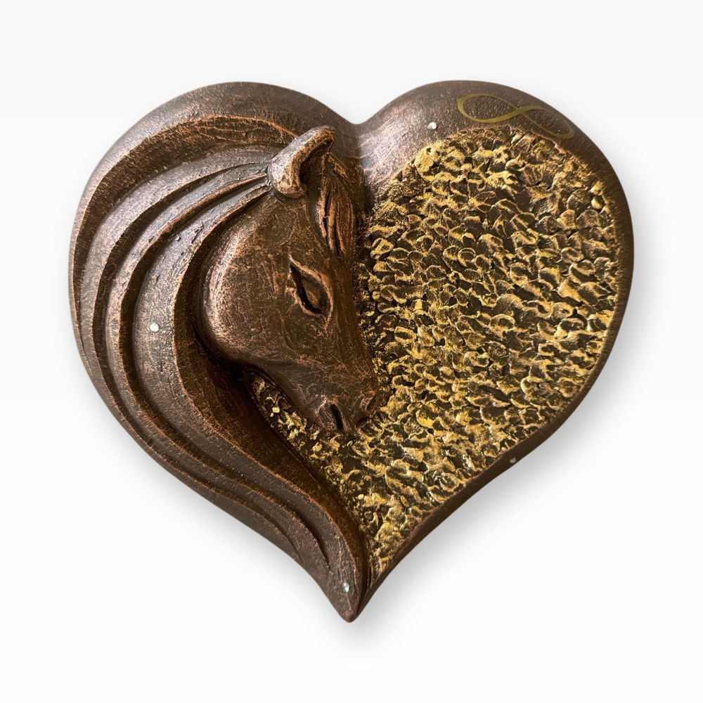 Urne für Pferde aus Keramik Herz mit Pferdekopf