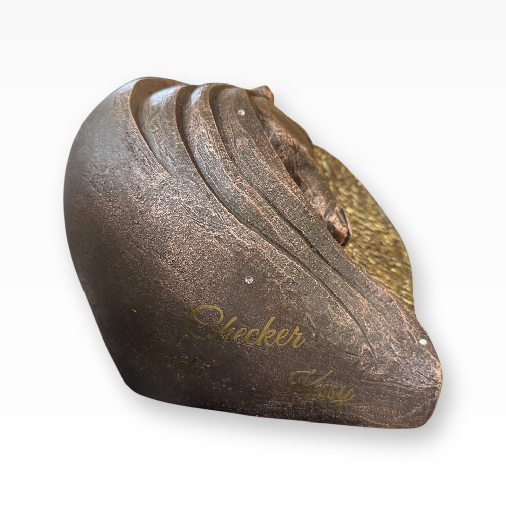 Urne für Pferde aus Keramik Herz mit Pferdekopf