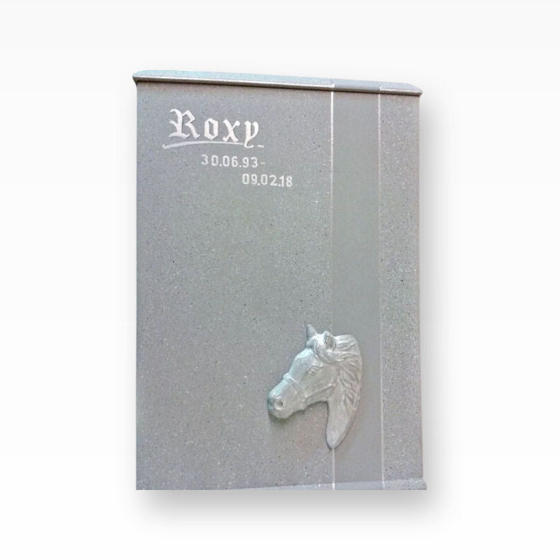 Pferde Urne Grau Granit mit Pferdekopf