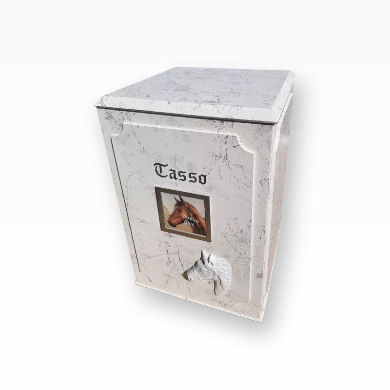 Pferdeurne Marmoroptik mit Bilderrahmen und Pferdekopf in 3D