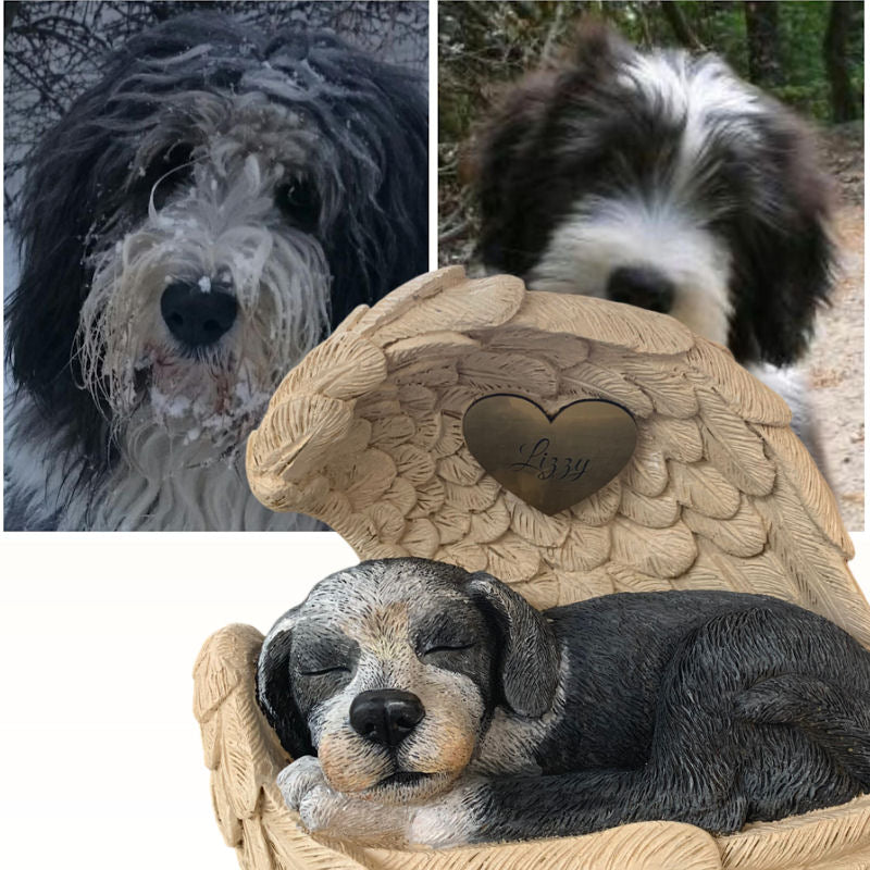 Monello® Hundeurne Hund in Engelsflügel bemalt nach Fotovorlage