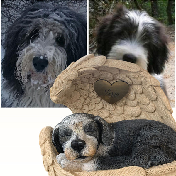 Monello® Hundeurne Hund in Engelsflügel bemalt nach Fotovorlage