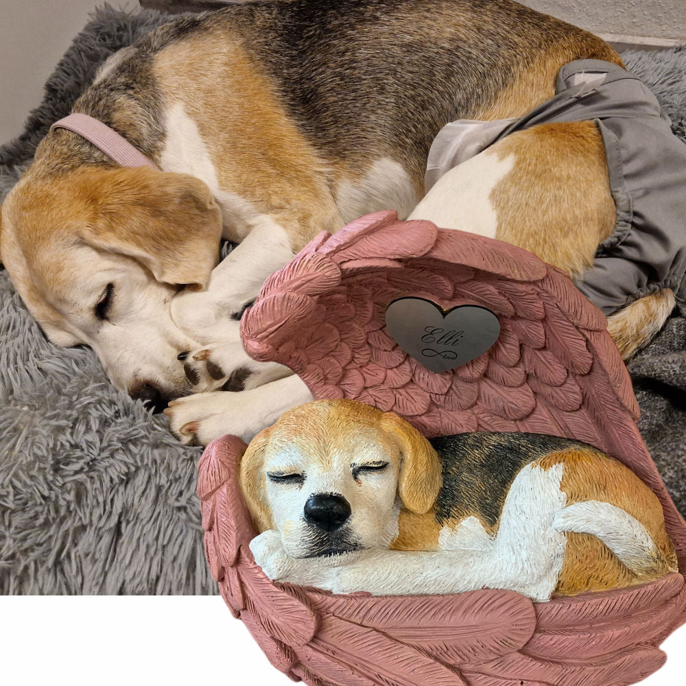 Monello® Hundeurne Hund in Engelsflügel bemalt nach Fotovorlage