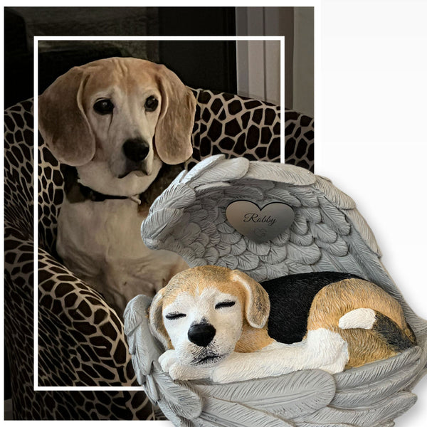 Monello® Hundeurne Hund in Engelsflügel bemalt nach Fotovorlage