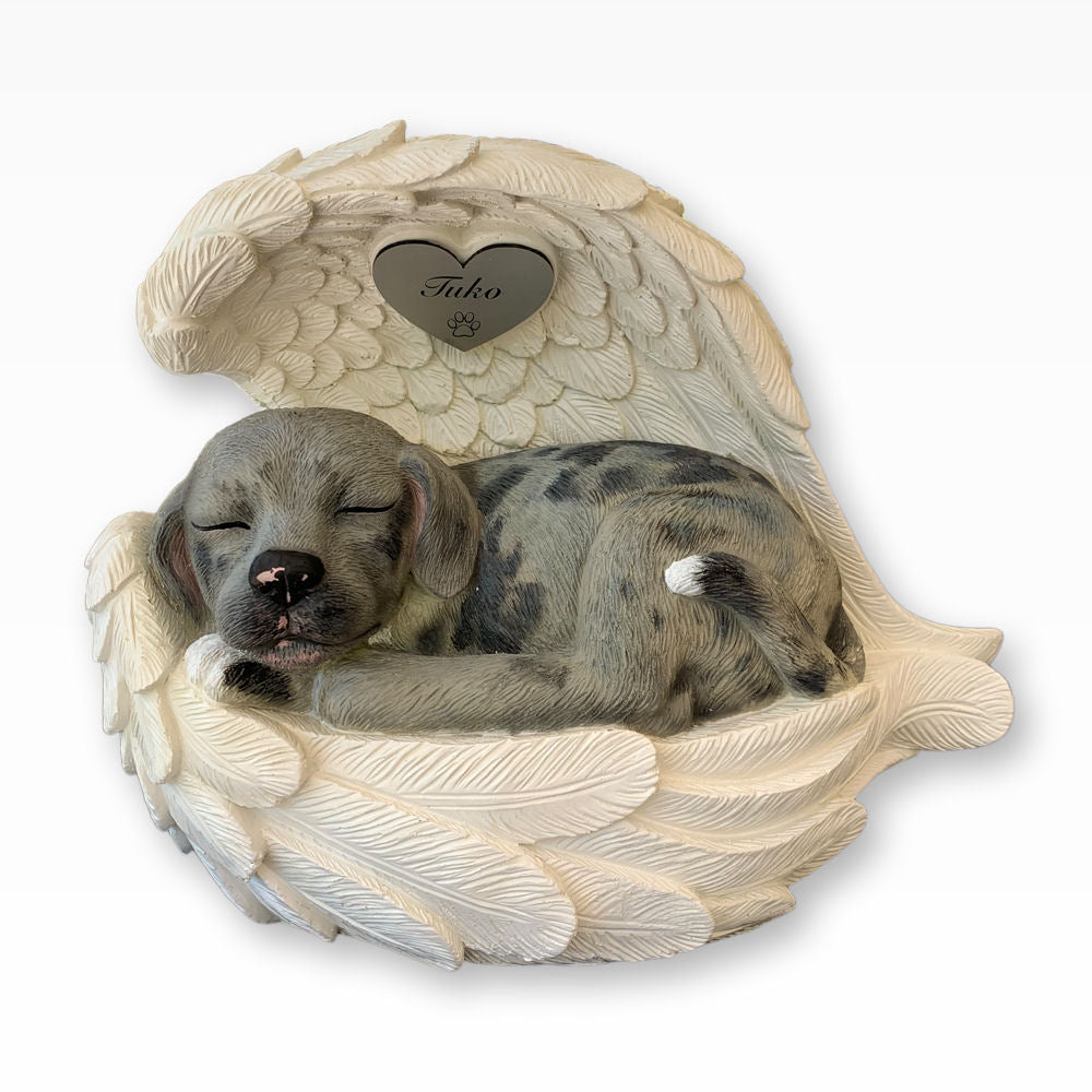 Monello® Hundeurne Hund in Engelsflügel bemalt nach Fotovorlage