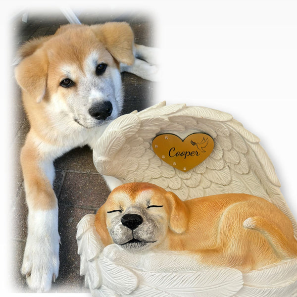 Monello® Hundeurne Hund in Engelsflügel bemalt nach Fotovorlage