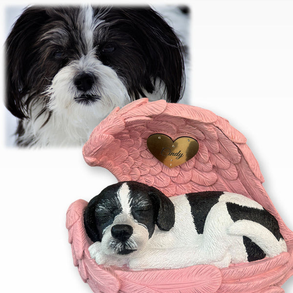 Monello® Hundeurne Hund in Engelsflügel bemalt nach Fotovorlage
