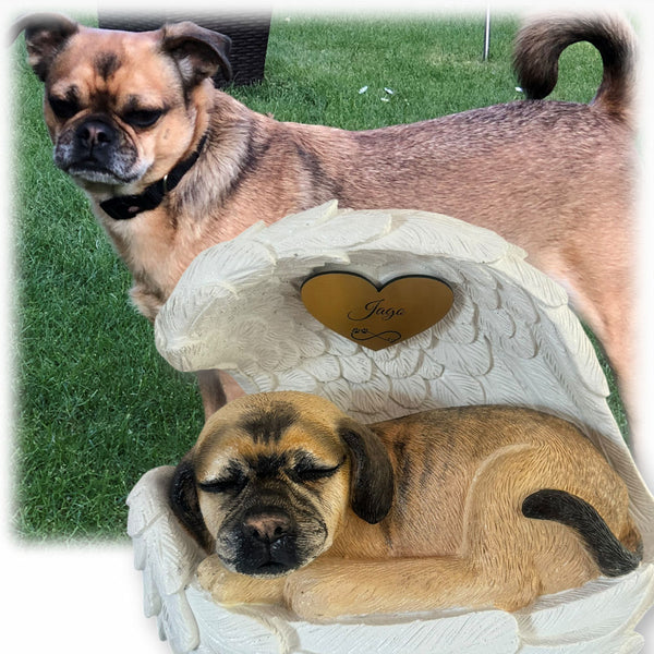 Monello® Hundeurne Hund in Engelsflügel bemalt nach Fotovorlage
