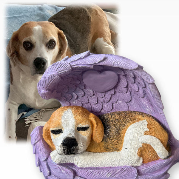 Monello® Hundeurne Hund in Engelsflügel bemalt nach Fotovorlage