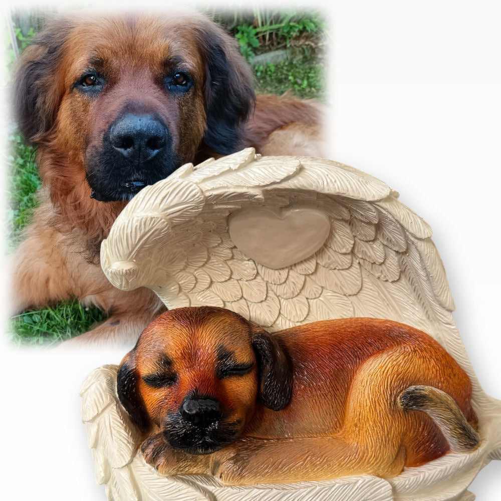 Monello® Hundeurne Hund in Engelsflügel bemalt nach Fotovorlage