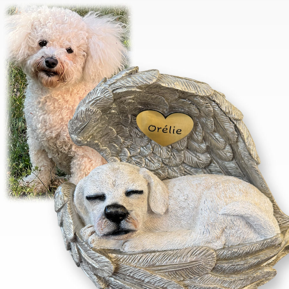 Monello® Hundeurne Hund in Engelsflügel bemalt nach Fotovorlage