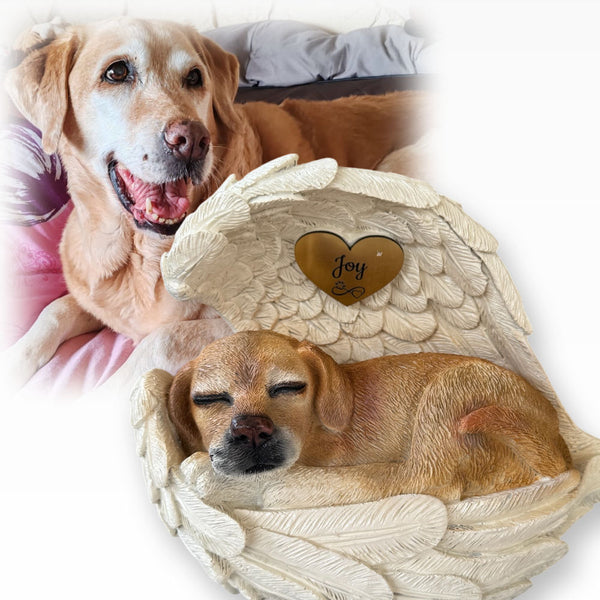 Monello® Hundeurne Hund in Engelsflügel bemalt nach Fotovorlage