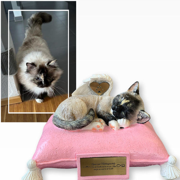 Monello® Portraiturne Katze auf Kissen bemalt nach Fotovorlage