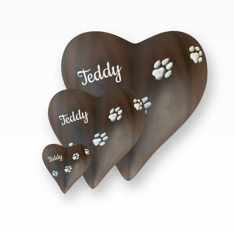 Keramikherz Tierurne Holzoptik mit Pfötchenspur