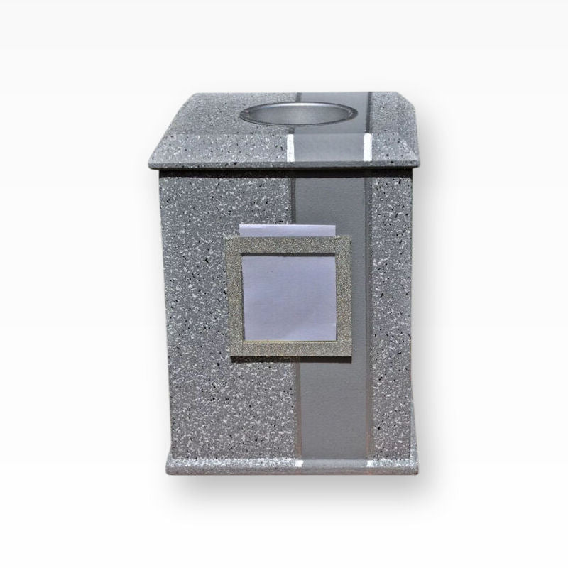 Tierurne Graugesprenkelt Silber mit Teelicht und Bilderrahmen