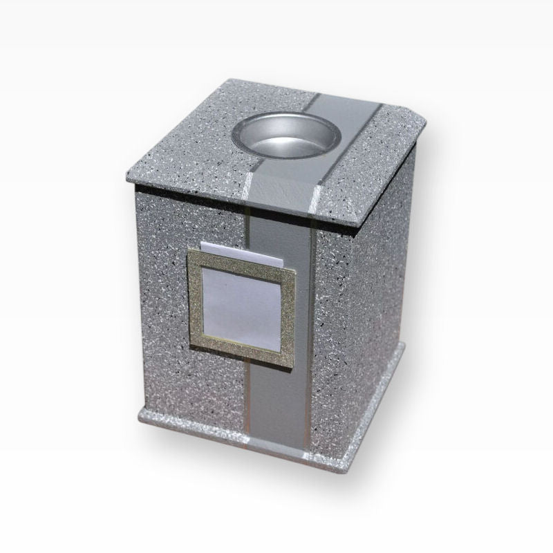 Tierurne Graugesprenkelt Silber mit Teelicht und Bilderrahmen