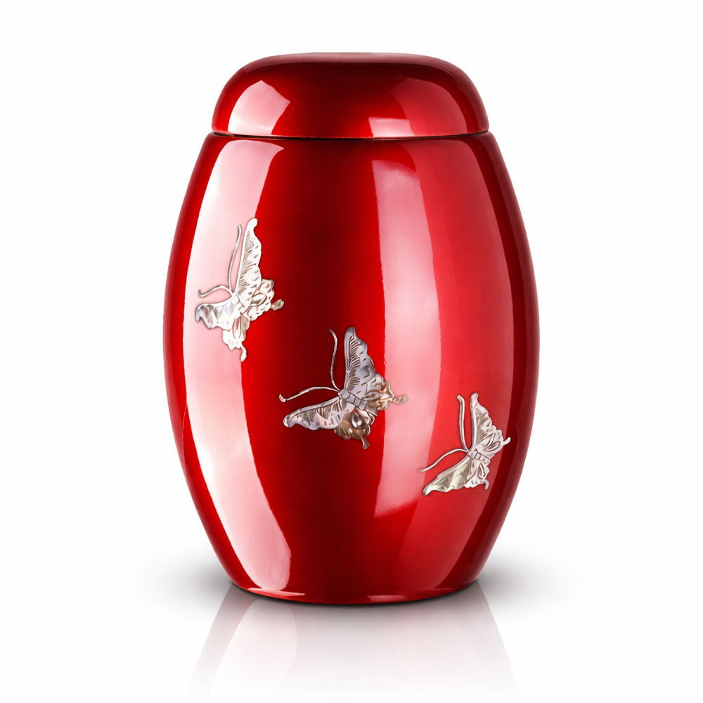 Glasfaser-Humanurne mit Schmetterlingsmotiv