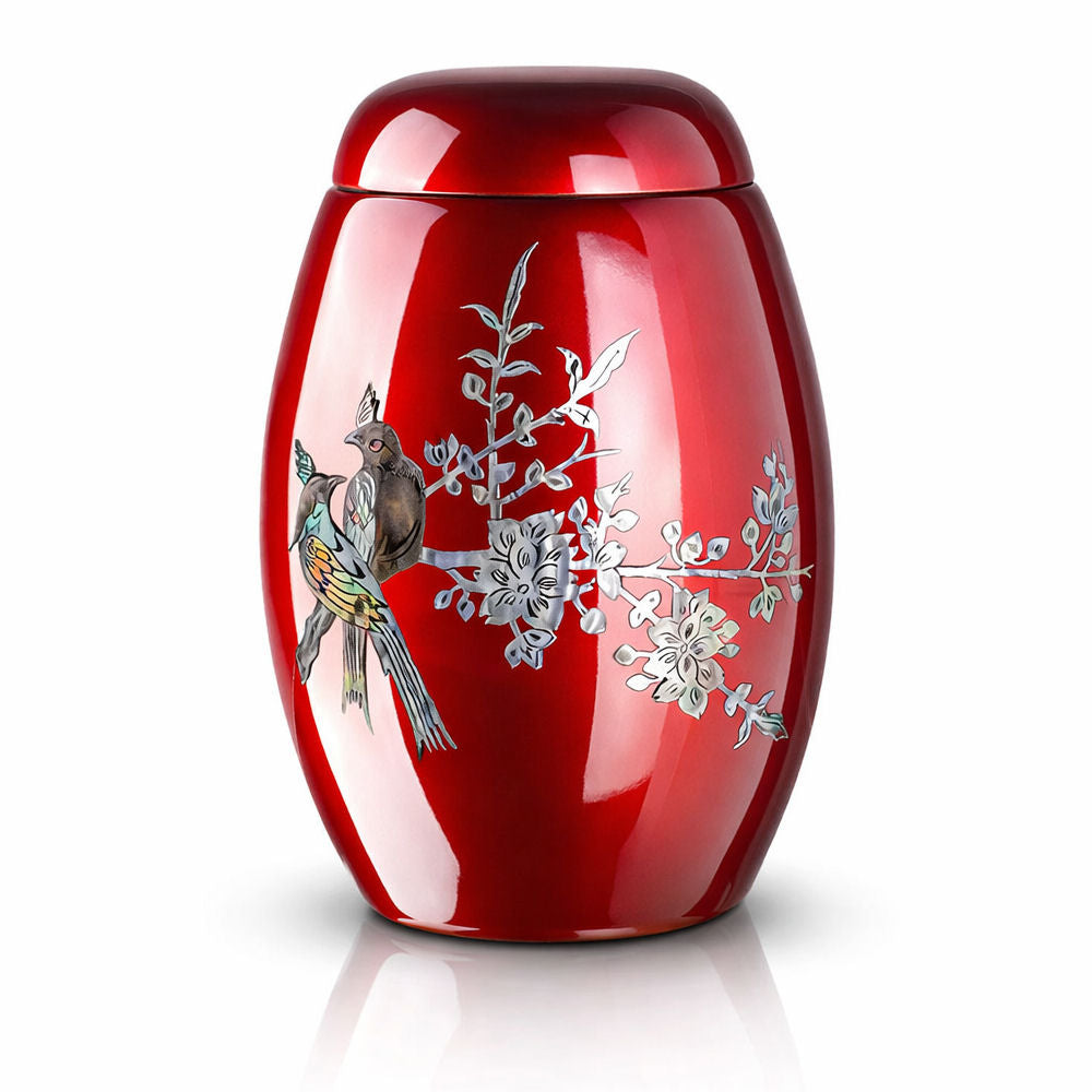 Urne für die Beisetzung Vögel mit Zweig