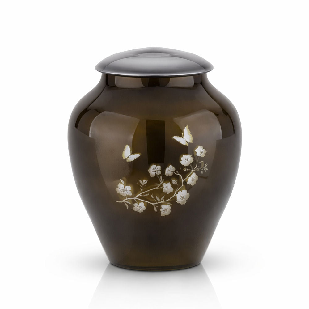 Glasurne mit Blüten- und Schmetterlingsmotiv