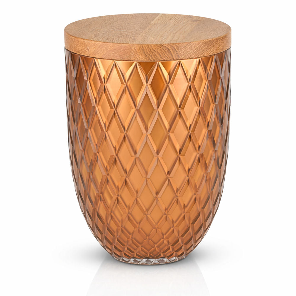 Glasurne mit Holzdeckel – Eleganz in facettierter Struktur
