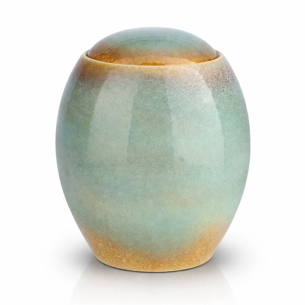 Keramikurne Farbenspiel Türkis-Beige
