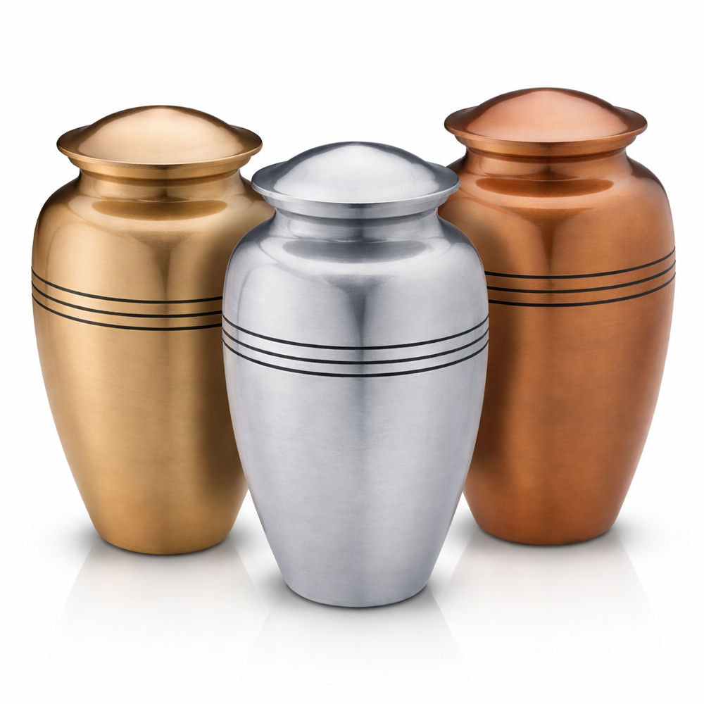 Klassische Metall-Humanurne mit Zierlinien