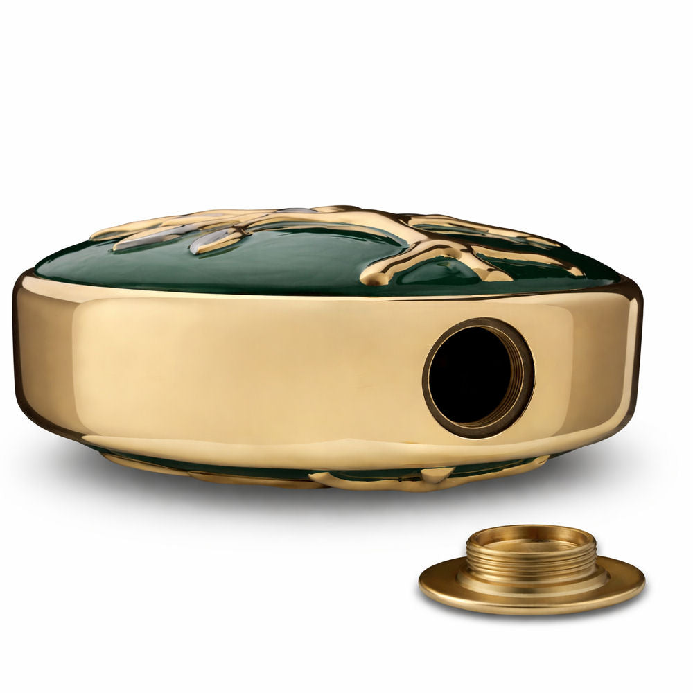 Design-Humanurne „Baum des Lebens“ in Grün-Gold – Symbol für Ewigkeit und Verbundenheit