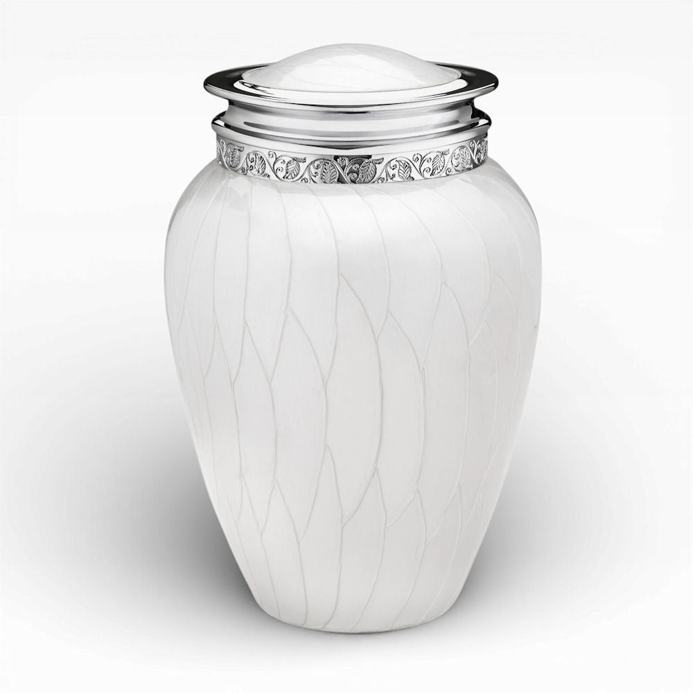 Elegante Humanurne mit Blattstruktur und Ornamentring